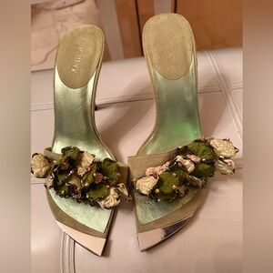 Elegant Green Floral Women's Heels